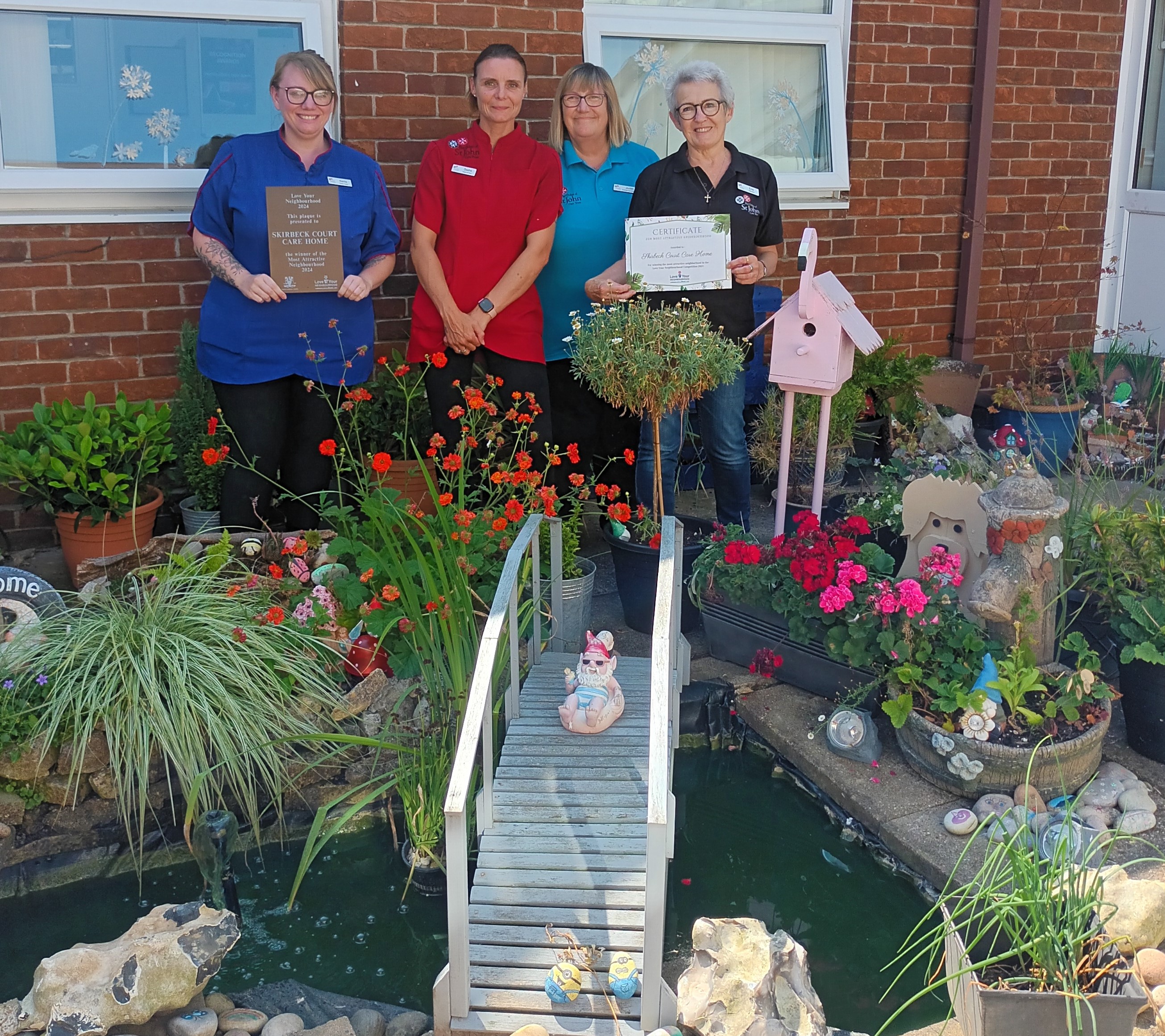 L-R Kerrie, Snr Carer, Sasha, Head of Care, Judith Activities Coordinator and Ena volunteer in Skirbeck Court's winning garden
