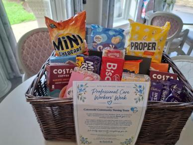 Edwardstow Court team presented the Community Nursing Team with a special thank-you hamper filled with coffee, hot chocolate and a selection of sweet treats