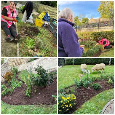 Volunteers from Network Rail preparing Edwardstow Court's gardens for winter