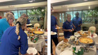 Staff ar Brookside enjoying a buffet on Professional Carers Week
