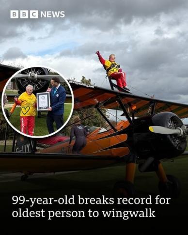 Hayward Resident Helga completes a wingwalk at 99 years old