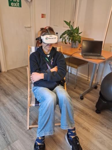 Visitors trying the Recreo VR headset.
