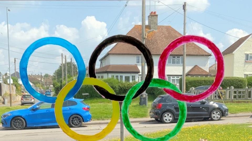 Olympic rings in the window at Buckland Court