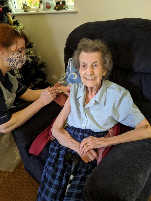 Dorothy vaccinated on her 96th birthday