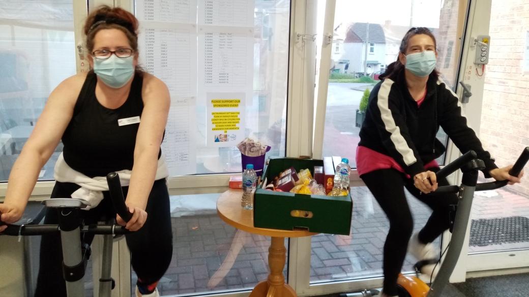 Activities Coordinator Dawn Copeland and carer Jenny Beddis on the morning of the cycle challenge for Dementia Action Week