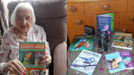 Frieda and the new wildlife book table at Langford View