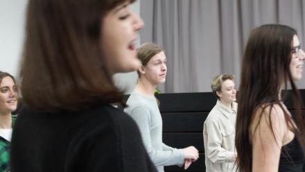 Wiltshire students rehearsing the play Winter Tales