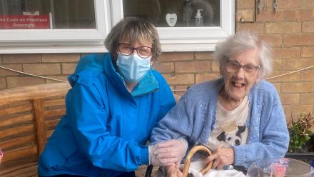Dottie with her daughter Avis, an outdoor visit at Eresby Hall