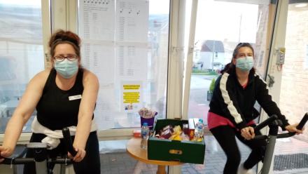 Activities Coordinator Dawn Copeland and carer Jenny Beddis on the morning of the cycle challenge for Dementia Action Week