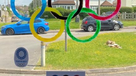 Olympic rings in the window at Buckland Court