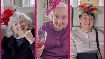 Image show residents at Windsor Street wearing Ladies Day headresses